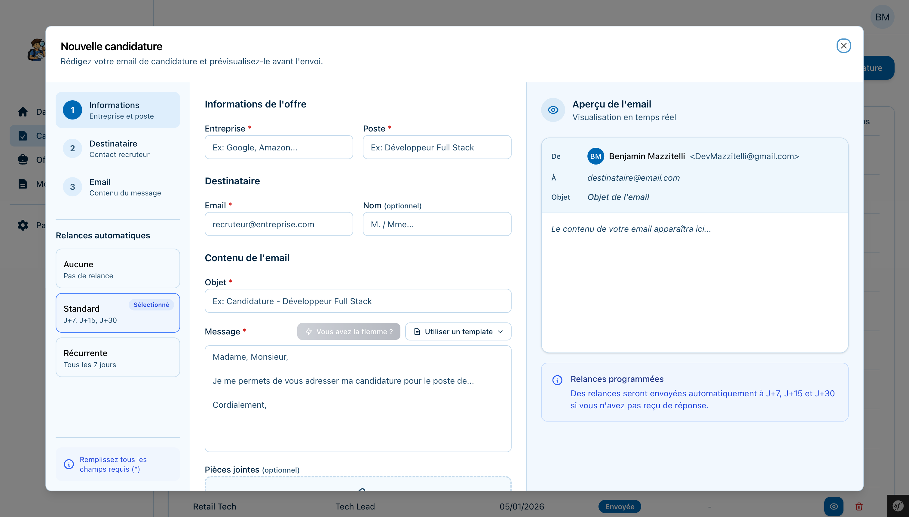 Gestion des candidatures